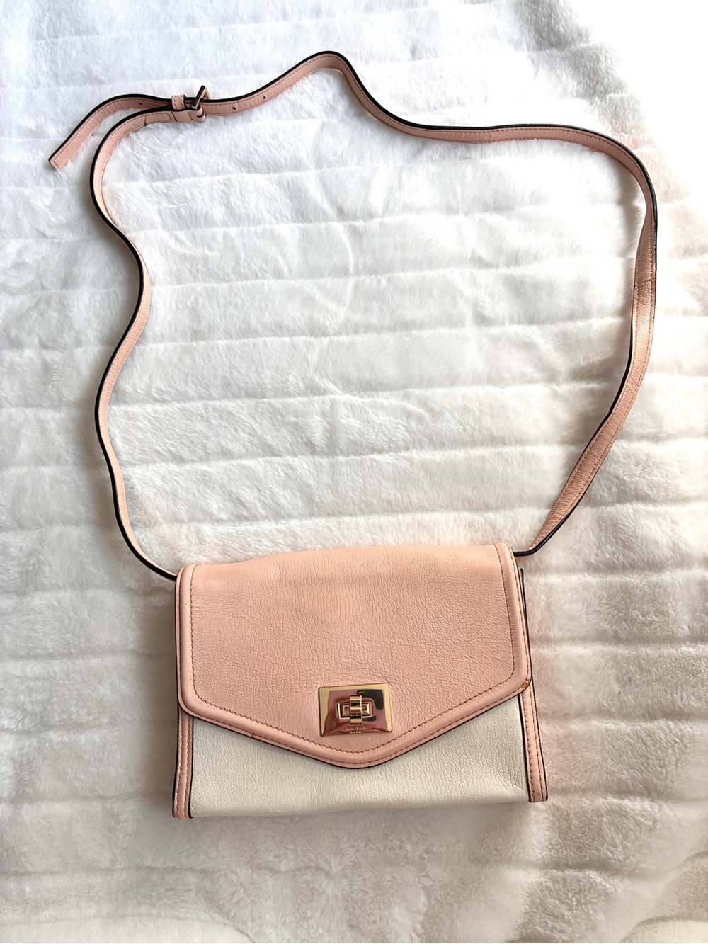 Kate Spade Colorblock Leather Crossbody Bag Pink White Gold Turnlock
